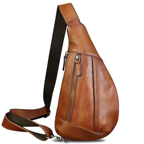 Image of Genuine Leather Sling Bag for Men and Women Vintage Real Leather Crossbody Chest Bags Backpack Purse for Travel Hiking