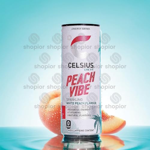 Celsius Sparkling Energy Drink | Zero Sugar, No Artificial Colours | Natural Caffeine Essential Vitamins for Focus | Hydrating Drink (Pack 12, Peach Vibe) - Image 3