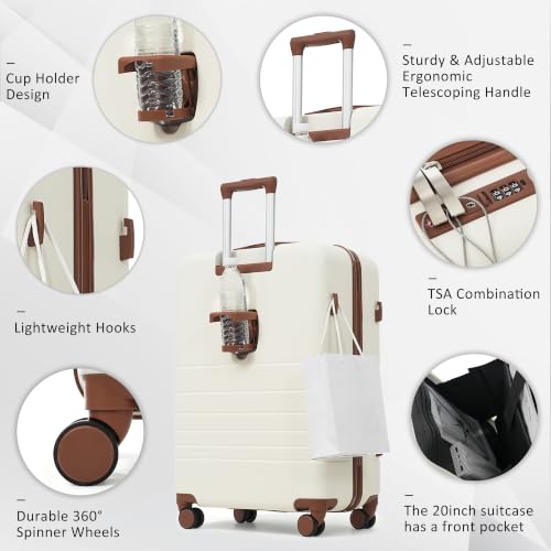 Image of 4-Piece Luggage Set, Suitcase with TSA Lock Travel Duffel Bag Wet-Dry Toiletry Bag, Ivory Front-Opening