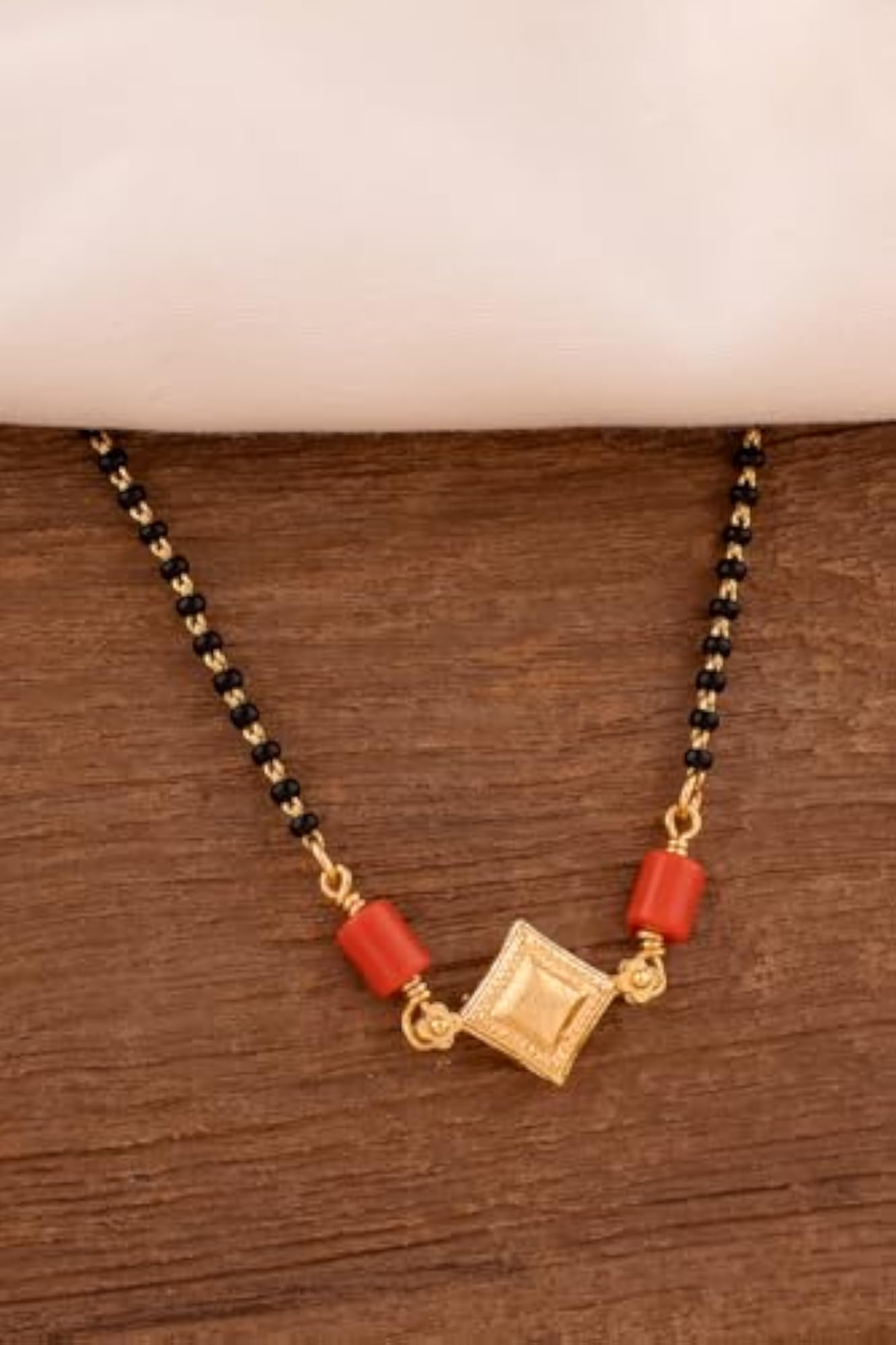 Radha's Black Beads Mangalsutra with White Stone Pendant