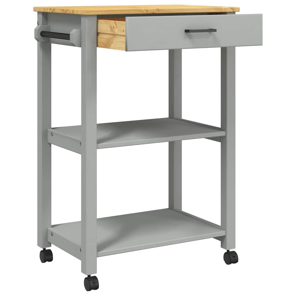 vidaXL Carrito de Cocina, Organizador de Comida Verduras Té, Carro de Servicio, Almacenamiento para Baño Salón Estudio, Madera Maciza de Pino