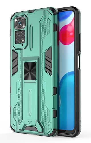 SORAKA Case for Xiaomi Redmi Note 11 4G with Stand Heavy Duty Protection Case for Redmi Note 11S 4G Case with Metal Plate for Magnetic Car Mount Silm Fit Case Green