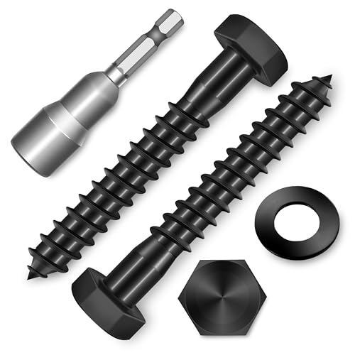(10-Set) 3/8 x 2-1/2" Lag Screws, Stainless Steel Heavy Duty Hex Head Lag Bolts for Wood, Commercial/Industrial Grade 1/4 Bolts, Mounting Screws Bolt Kit, Black Oxided by Marysino