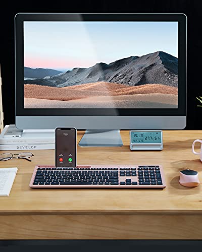 Wireless Keyboard And Mouse Combo - Keyboard With Phone Holder, Vivefox 2.4Ghz Silent Usb Wireless Keyboard Mouse Combo, Full-Size Keyboard And Mouse For Computer, Desktop And Laptop (Pink) #TOP1