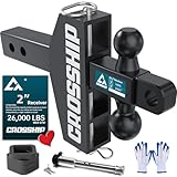 CROSSHIP Adjustable Trailer Hitch, Fits 2-Inch Receiver, 6-Inch Drop/Rise Drop Hitch,Solid 2' & 2-5/16' Balls Mount, 26,000 LBS GTW Towing for Heavy Duty Trucks, Anti-Theft Pin Locks