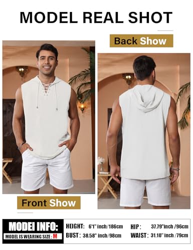 OYOZONE Men Tank Top Cotton Linen Beach Sleeveless Shirt Lace Up Bohemian Hippie Renaissance Pirate Kilt Medieval Tunic Mens White Linen Shirt Christmas New Year Halloween Present Tank Tops for Men