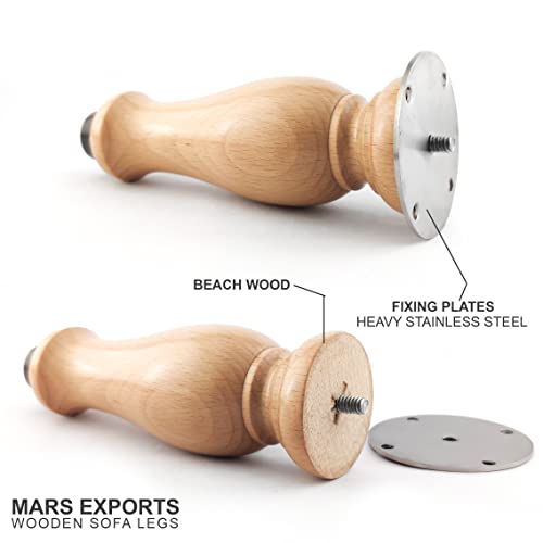 Mars Exports - Beach Wood Furniture Legs Sofa Legs Dresser Legs, Premium Sizes 06/05/04/03 Inches,Mid Century Sofa Legs For Couch, Bed, Arm Chair, Cabinet, Set Of 4 (06 Inch, Natural) #TOP4