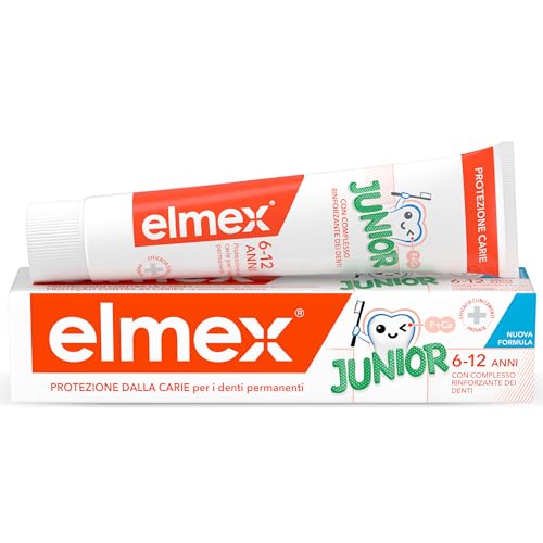 Immagine prodotto: Elmex - Dentifricio Junior 75ml (Consegna in 48 Ore), Dentifricio per i Denti Permanenti dei bambini, Protezione contro la Carie dei Bambini, Formula Avanzata per Bambini
