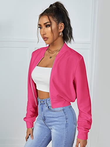 SweatyRocks Women's Casual Long Sleeve Solid Zip Up Coat Crop Bomber Jacket3
