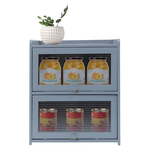 WindWilder Wooden Bread Bin 42x25x50cm - Stylish Storage Box for Kitchen, Living Room, and Bedroom, 11 lbs Capacity (Grey-Blue)