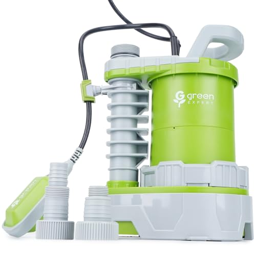 Green Expert 1HP Submersible Sump Pump High Flow 4500GPH Adjustable Float Switch and Pump Base with Long 25-Foot Power Cord Versatile for Fast Water Draining Easy Drainage System