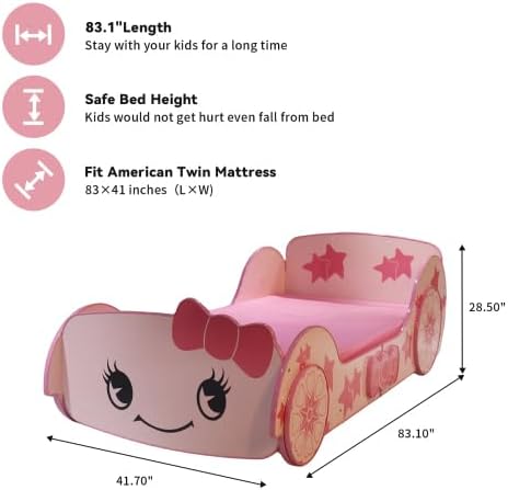 Little Star Cartoon Pink Cute Girl Children's car Bed with Wheels Decoration