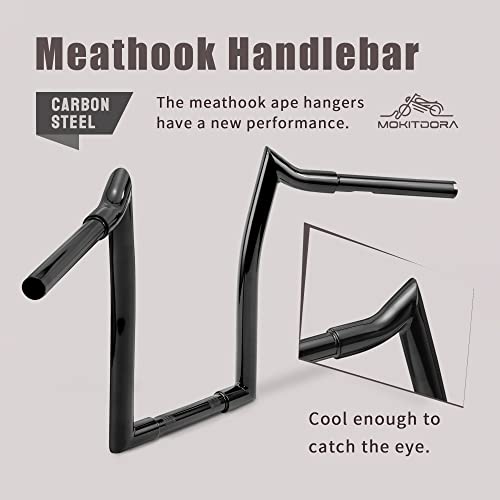 Mokitdora Sportster Dyna Softail 10” Rise Ape Hangers 1.25” Fat 1" Clamp Handlebar Meathook Bars For Harley Xl 883/1200,1994-Up Road King & 1998-2013 Road Glide, Gloss Black #TOP5