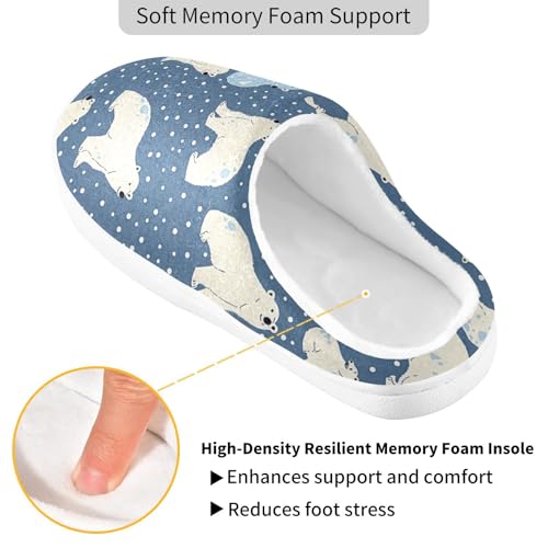 JUNZAN Cartoon Polar Bear Stars Blue Cotton Slippers for Men Washable Memory Foam Indoor Slippers for Hotel Birthday Presents 6-72