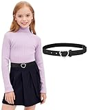 AWAYTR Girls Elastic Leather Belt - Rhinestone Heart Buckle Stretch Kids Belt for Toddler (Black, 80cm)