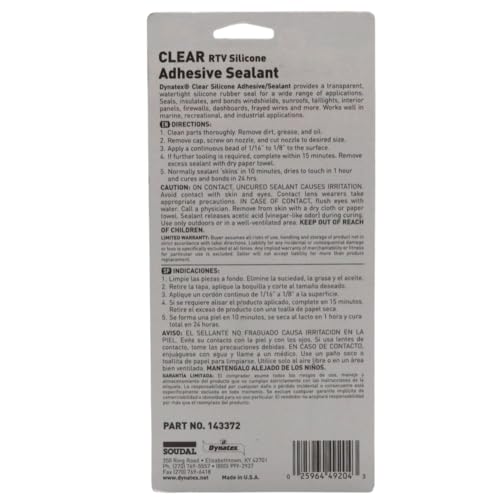 Image of Dynatex RTV Clear Silicone Adhesive Sealant 3 oz Tube - Transparent Watertight Seal, Marine RV Industrial Use, Made in the USA (8-Pack)