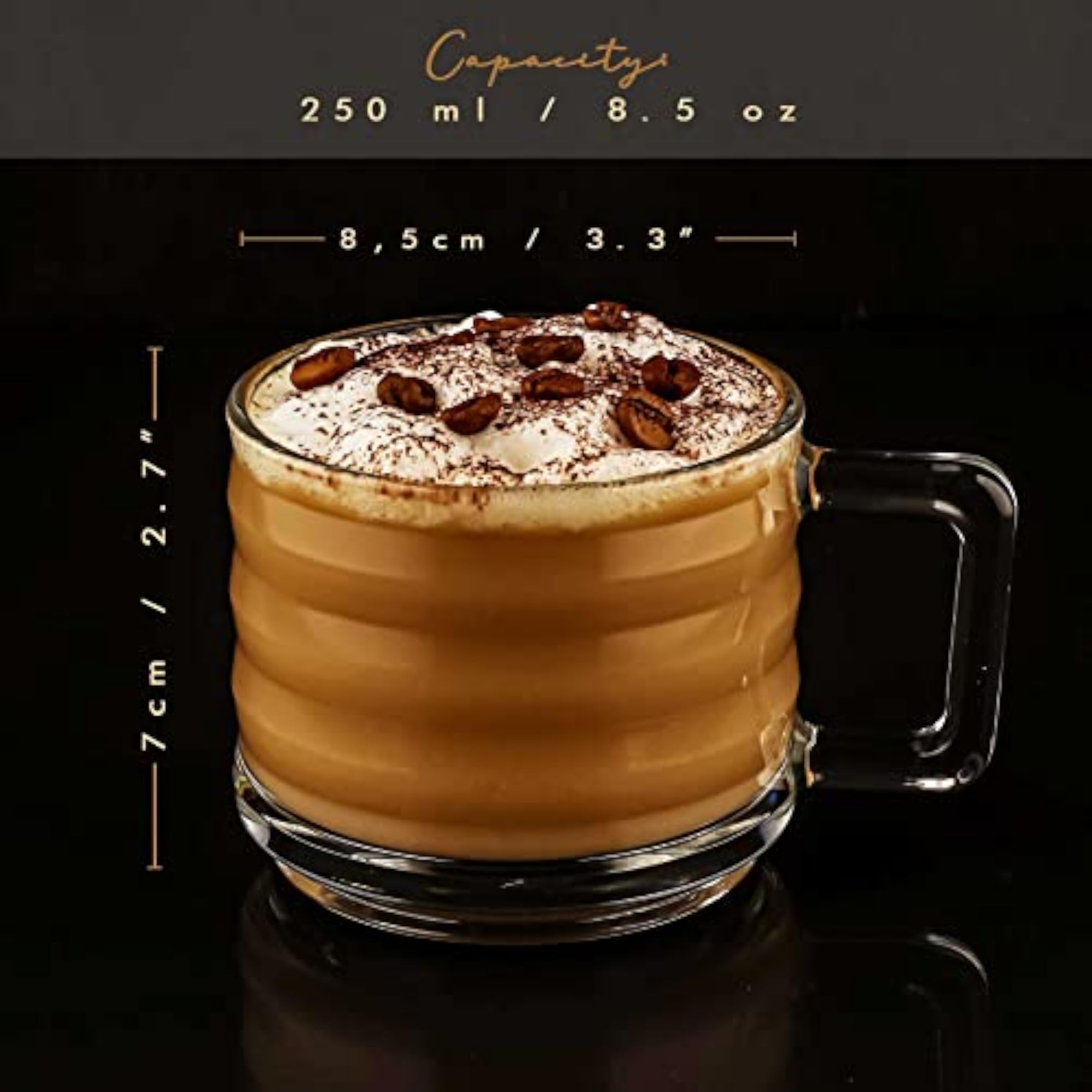 Stackable Glasses Coffee Tea Mugs, Handled Glasses