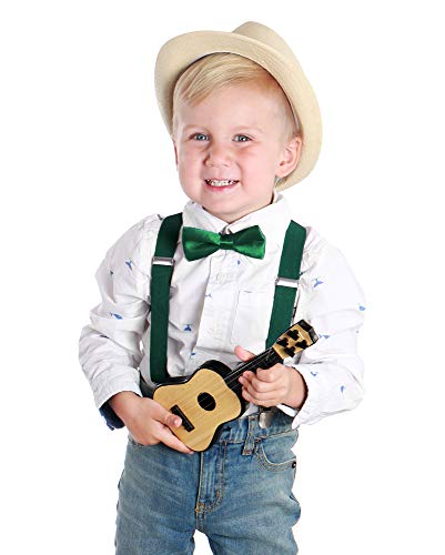 Livingston Suspenders Pre Tied Bowtie Y Shape Suspender For Kids, Dark Green #TOP1