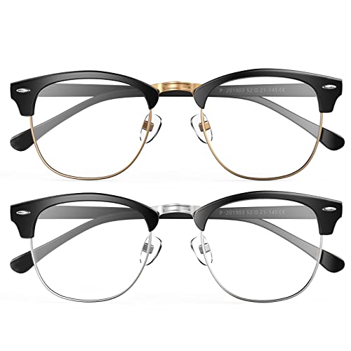 BOSSWIN Blue Light Glasses, 2 Pack, Fashion Round Half Frame,...
