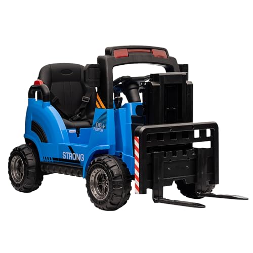 12V Kids Ride On Forklift Car, Electric Ride On Construction Car Toy for Toddles With Remote Control, Liftable Fork and Pallet, Low-Power Alarm, 2 Speeds, Music, Blue