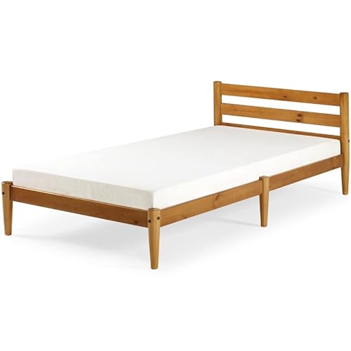 Mid-Century Modern Platform Bed/Solid Wood/Slat Headboard/Mattress Foundation Of 10 Wood Slats - No Box Spring Needed/Easy Assembly, Mult. Colors, Twin (Castanho) #TOP3