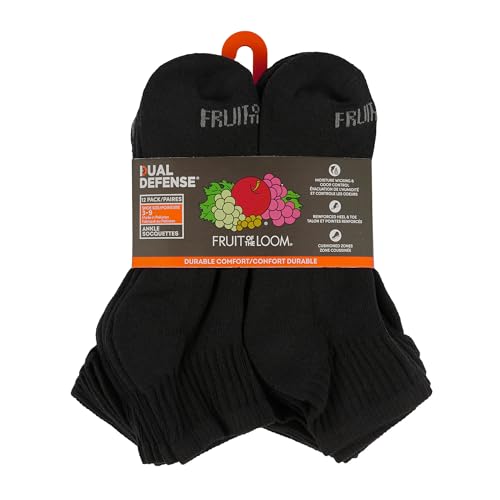 Image of Fruit of the Loom Boys' Dual Defense Socks, Ankle - 12 Pack - Black