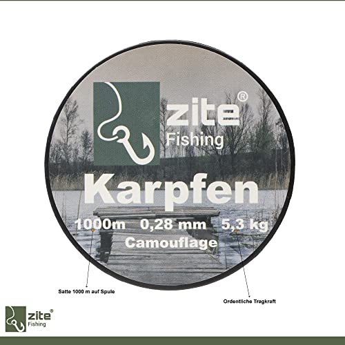 Zite Fishing Monofile Angelschnur in Camouflage – Karpfen-Schnur 1000m Spule - Abriebfeste Carp-Line Nylon-Schnur – Bild 4