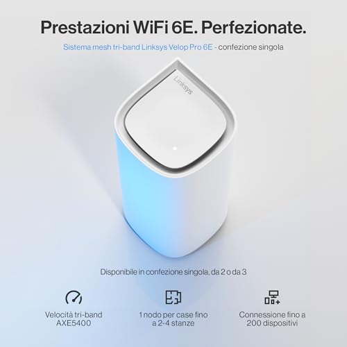 Velop Pro sistema WiFi 6E mesh MX6201-KE, Router Cognitive Mesh, Accesso alla Banda 6 GHz e Velocità di 5.4 Gbps, Copre max 275 mq e 200 Dispositivi, Conf. Singola - Router - Immagine 1