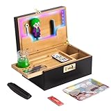 Zusor Large Bamboo Box with Combination Lock, Storage Box With Premium Removable Rolling Tray, Ample Storage Space To Organize Herb Accessories - Colored Light Strip, Gifts For Men (Black)