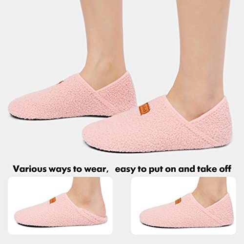 Xihalook House Slippers For Women Indoor Home Shoes Warm Barefoot Slippers Anti-Slip Pink, 9.5-10 Women/8-8.5 Men #TOP4