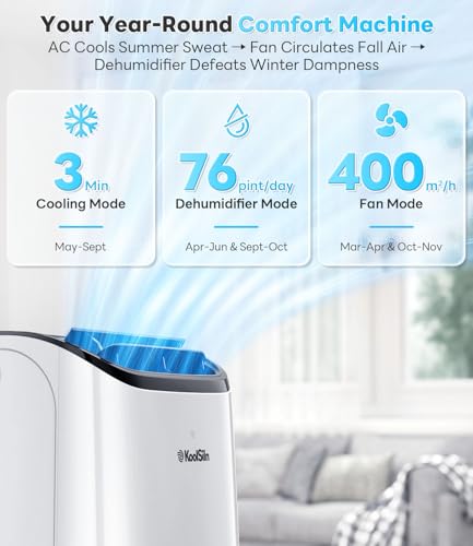14,000 BTU Portable Air Conditioner Cools Up to 700 Sq.Ft, Auto-Evaporation Low Noise Portable AC Unit with Remote Control Fits for Large Room, Office, Garage, White - Image 6