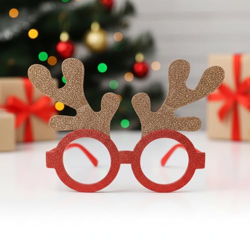 Image of PoPo Toys Christmas Glasses Photo Booth Props, Fun Party Accessories for Adults, Colorful Christmas Party Decorations, Holiday Celebration Eyewear | Horn Prop