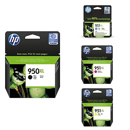 HP 9Negro, Cartucho de Alta Capacidad Original, para impresoras HP Officejet Pro Serie 8600, 8100, 251dw y 276sw + Cian, Cartucho de Alta Capacidad + Magenta, Cartucho + Amarillo, Cartucho de Tinta