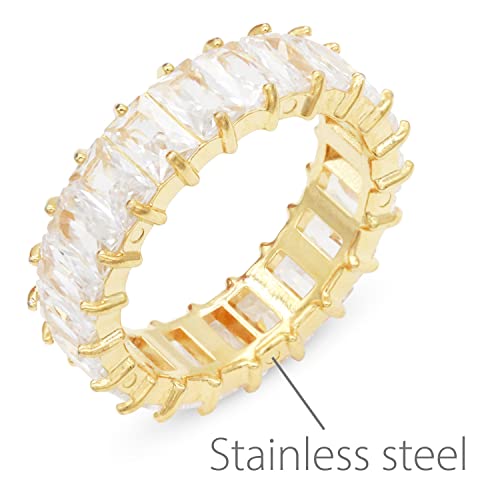 Lavencious 5mm Radiant Cubic Zirconia Stainless Steel Eternity Ring All-Around Band Ring for Women Size 6-92