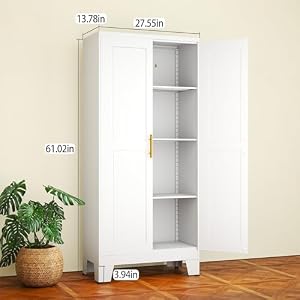 White Metal Storage Cabinet, 61" Steel File Cabinet for Home Office, Kitchen Pantry Storage Cabinet with Doors and 3 Adjustable Shelves, Tool Cabinet, for Office, Home, Garage, School White Metal Storage Cabinet 61 Steel File Cabinet for Home Office Kitchen Pantry Storage Cabinet with Doors and 3 Adjustable Shelves Tool Cabinet for Office Home Garage School