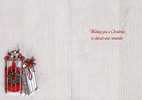 Miniatura 2 de LPG Greetings Tarjeta de Navidad de trineos rojos y blancos con lazos y corona