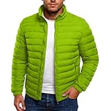 Genérico Plumas Hombre Invierno Color Liso, Chaqueta Plumas Hombre Cuello Mao Sin Capucha De Cremallera, Plumíferos Suave - Cazadoras Casual Ligera - Verde Fluorescente 3XL