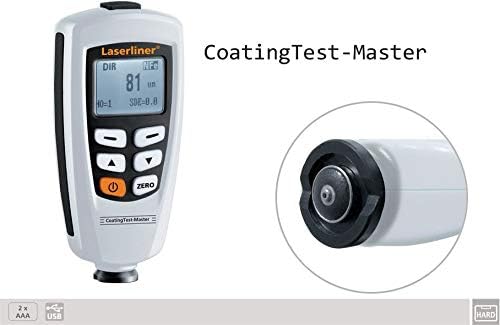 Laserliner CoatingTest-Master device with a close-up inset showing the small measuring head at the bottom.