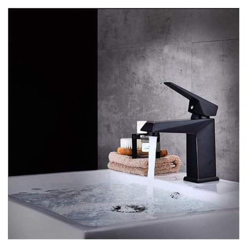 Grifo de baño cuadrado de latón negro cepillado con monomando para lavabo moderno 3