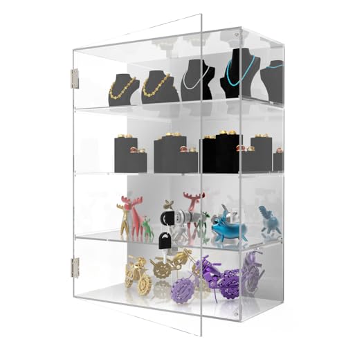 Acrylic 4-Tier Display Case with Lock & Mirror