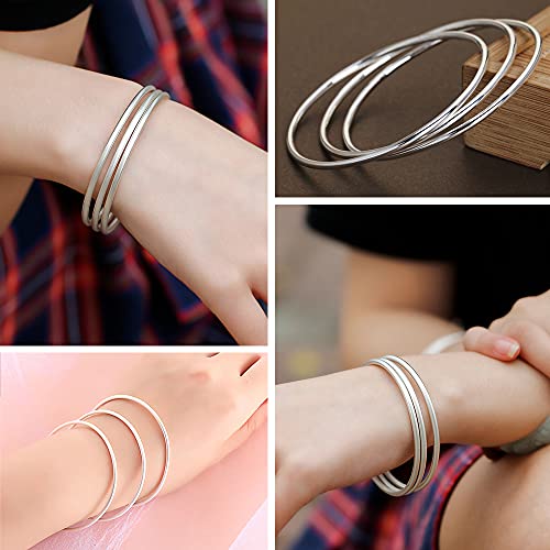 Solid 925 Sterling Silver 2MM Simple Plain Polished Round Circle Bangle Bracelets for Women4