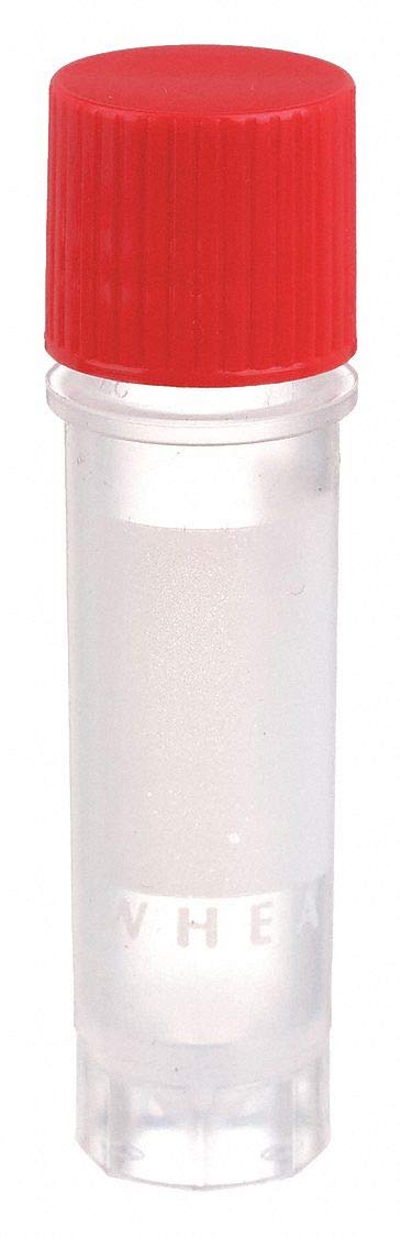 Wheaton W985864 Polypropylene Conical 2mL CryoElite Cryogenic Freestanding Vial, with Writing Patch and External Threaded Red Cap (Case of 500)