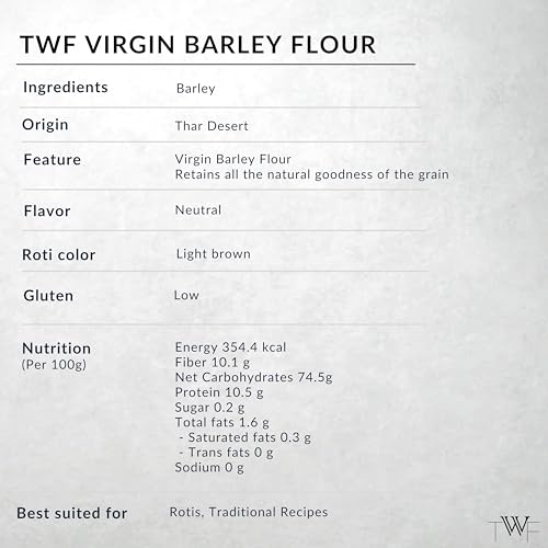 Image of TWF Virgin Barley Flour (500g) - 100% Natural, High Fiber Flour for Baking & Cooking | Ancient Grain, Minimally Processed | Perfect for Plant-Based Diets