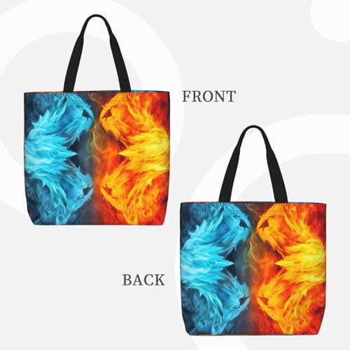 Fire vs ice art Tote Bag for Women, Zipper Casual Tote's Handbag for Travel, Work, Lightweight Laptop Bags Big Capacity Shoulder Bag Reusable Grocery Shopping Bags2