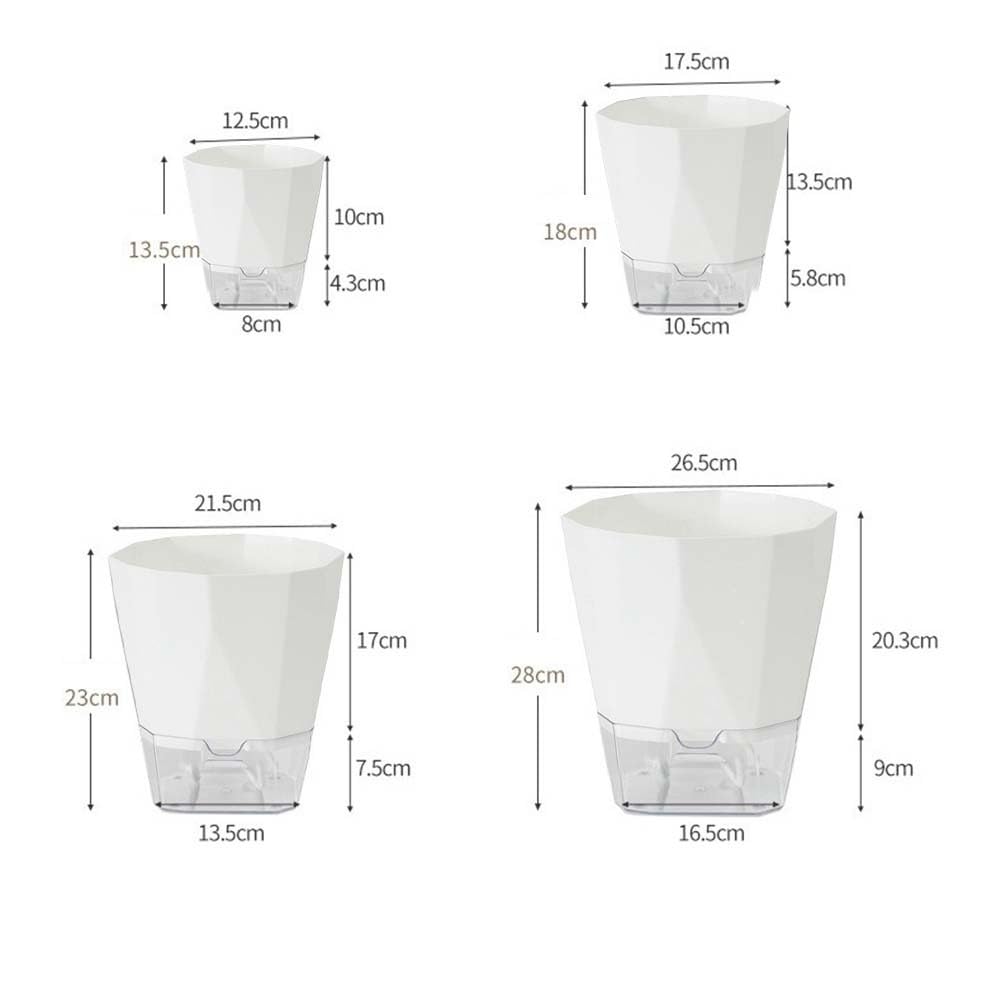 Macetas blancas de riego automático, paquete de 6 con depósito desmontable, macetas de plástico de doble capa con drenaje para interiores, oficina, hogar, jardín