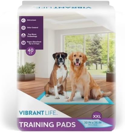 Vibrant Life Training Pads, Dog & Puppy Pads, XXL, 30 x 36 in, 40 Count, White