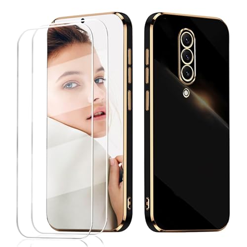 LENGRACE para OnePlus 8 Borde Chapado Carcasa con 2 Protector Pantalla,Galvánico Silicona TPU Anti-Choque Antigolpes Funda-Negro