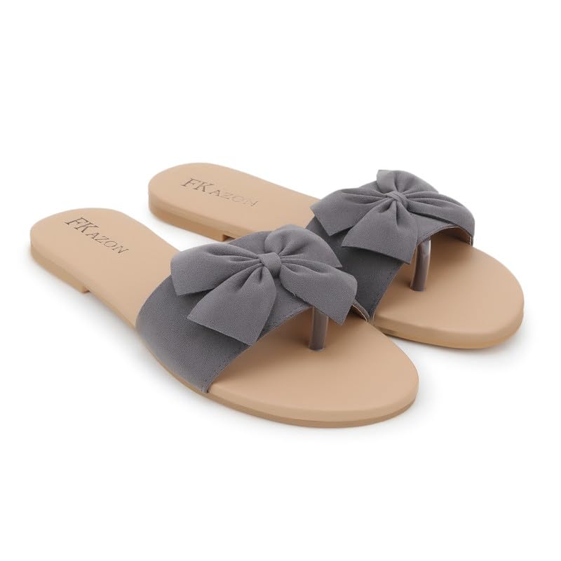 Women's Bow Slipers– Elegant Toe Ring Sandals for Casual & Daily ||FK_01_GREY_A15_P3-picture-35