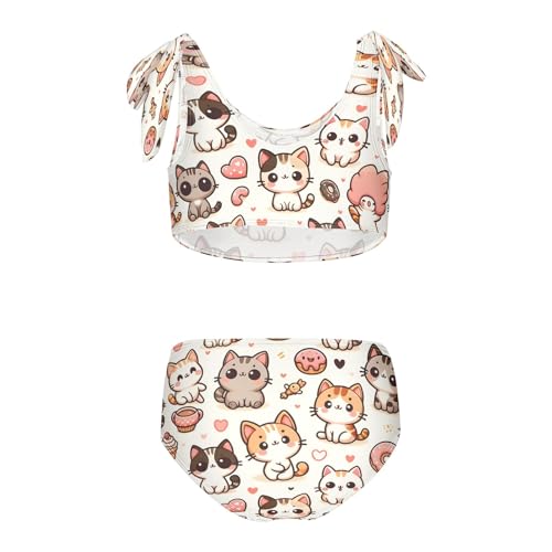 Girls' Bikini Set, Cute Donuts Cats Kids Swimsuit 2 Pcs Beach Bathing Suit2