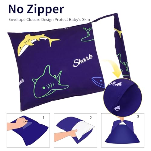 Image of Cloele Kids Toddler Pillowcase Envelope Travel Pillowcase Baby Pillow Cover Fits Pillows Sized 12x16 or 13x18-1 Pack Soft Polyester Children's Bedding Pillowslip Case for Boys and Girls - Shark